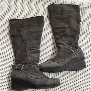 BareTraps Gray Over the Knee Boots with Buckle Details